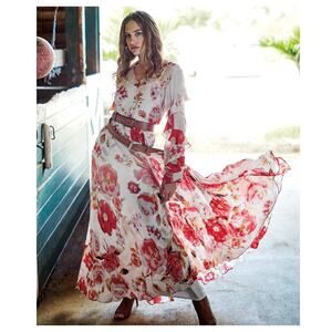 Rococo Sand Floral Maxi Dress Cream Red